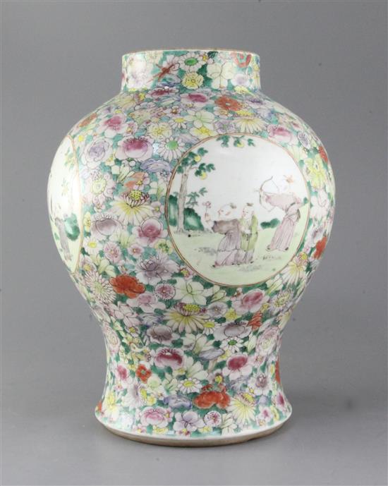 A Chinese famille rose baluster jar, 19th century, height 33.5cm